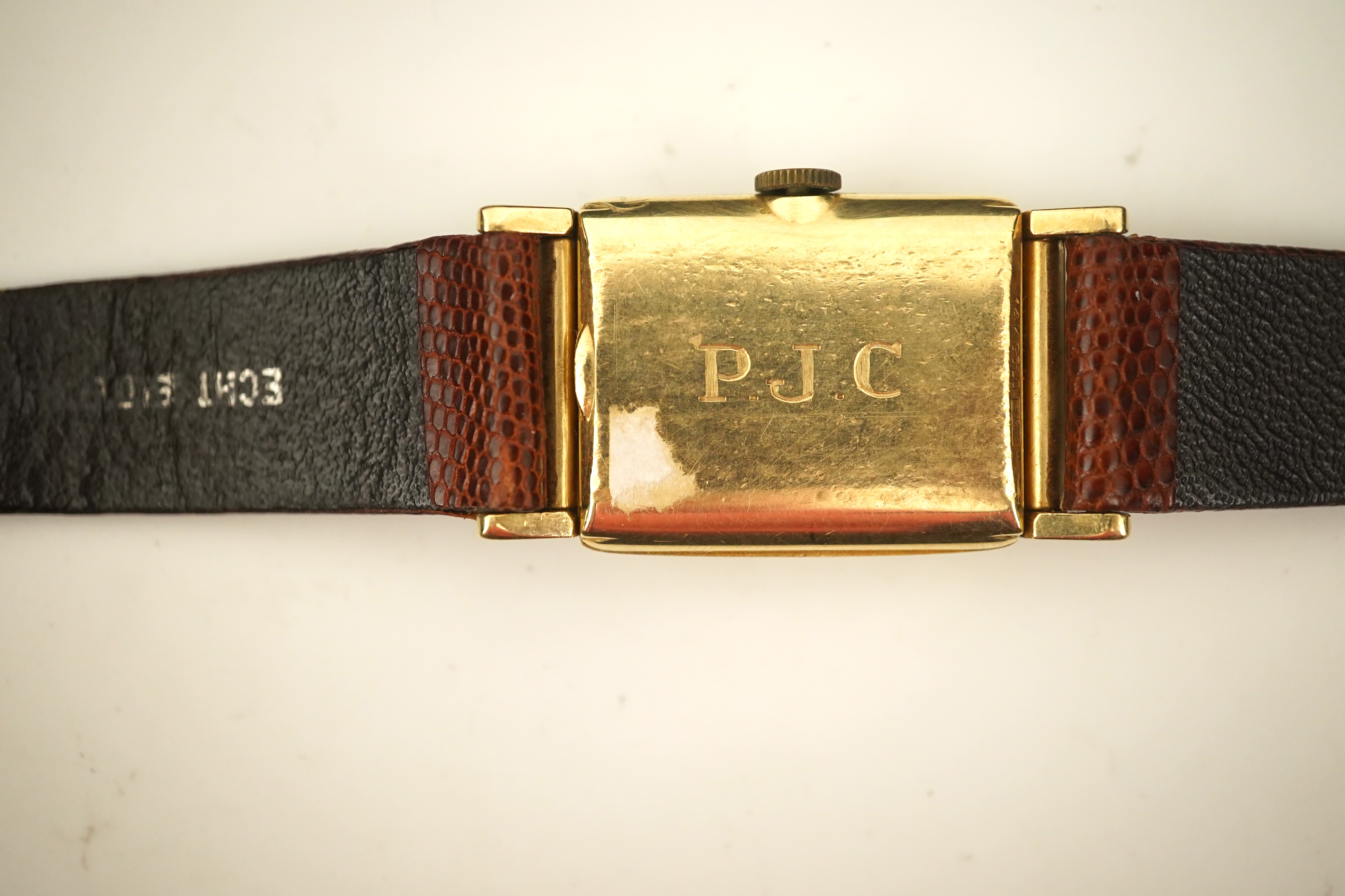 A gentleman's 1950's? 14k gold Hamilton manual wind wrist watch, on a later associated leather strap